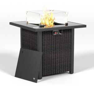 28 Inch Propane Fire Pit Table, Rattan & Wicker-Look