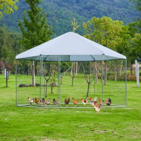 Large metal chicken coop hexagonal, steel wire dipped plastic mesh, oxford cloth silver plated waterproof and UV resistant, ducks, rabbits