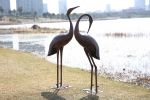 Kircust Crane Garden Sculptures & Statues,Large Size Metal Birds Yard Art,Standing Vintage Brass Heron Animal Lawn Ornament