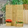 Outsunny Freestanding Outdoor Privacy Screen, 4 Self-Draining Planters / Raised Garden Beds, 3 Hinged Panels for Hot Tub, Patio, Backyard, Deck