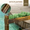 Outsunny 7.5' Wooden Garden Bridge with Planters, Stained Finish Arc Footbridge with Safety Railings for Backyard, Pond Stream, Stained Wood