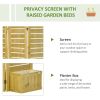 Outsunny Freestanding Outdoor Privacy Screen, 4 Self-Draining Planters / Raised Garden Beds, 3 Hinged Panels for Hot Tub, Patio, Backyard, Deck