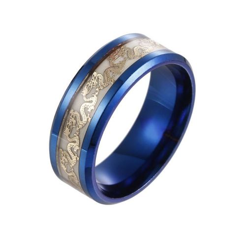 European And American New Hot Titanium Steel Fluorescent Double Dragon Ring Luminous Double Dragon Stainless Steel Jewelry Factory Direct Sales Wholes