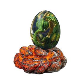 1 Set Lava Dragon Egg Crystal Transparent Resin Statue Luminous Dinosaur Eggs Souvenir Resin Craft Ornamental Home Decor Gifts (Ships From: CN, Color: green-uminous base)